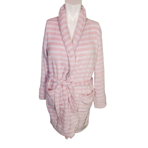 Rae Dunn Women's Striped Fleece Embroidered Graphic "LOVE" Robe Pink sz S - Picture 5 of 10